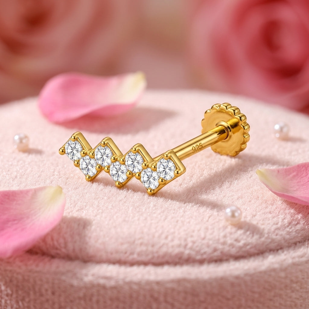 Zigzag Bar Nose Pin - 925 Sterling Silver