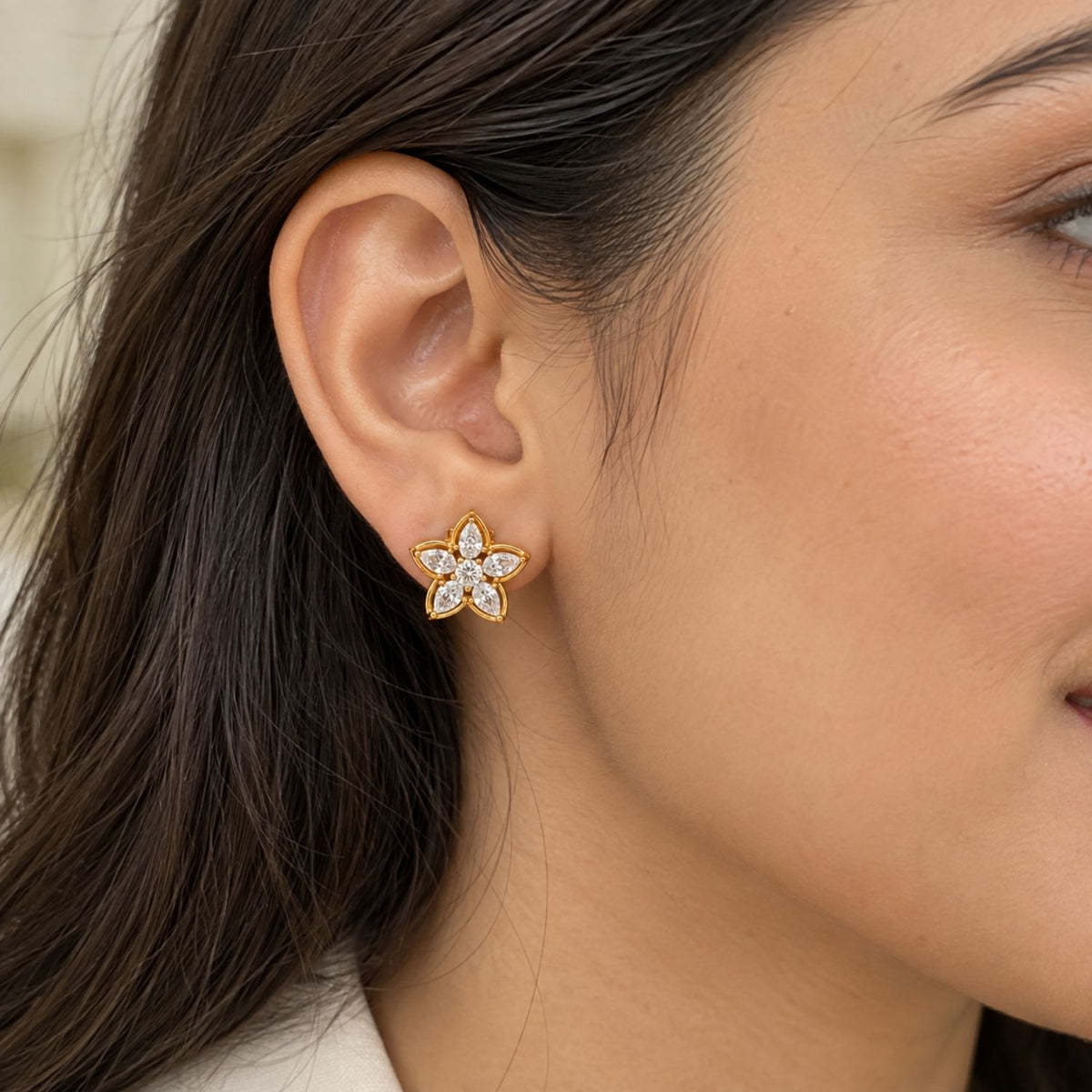 Pear Marquise White Cz Star Flower Stud Earrings for Women - 925 Sterling Silver