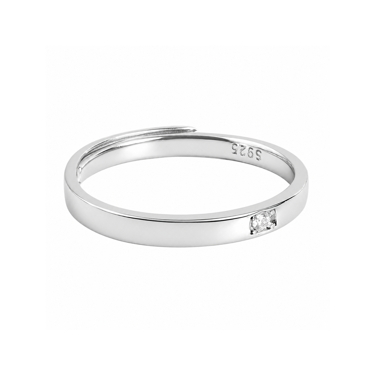 Sterling Silver Solitaire White Cz Adjustable Band Ring