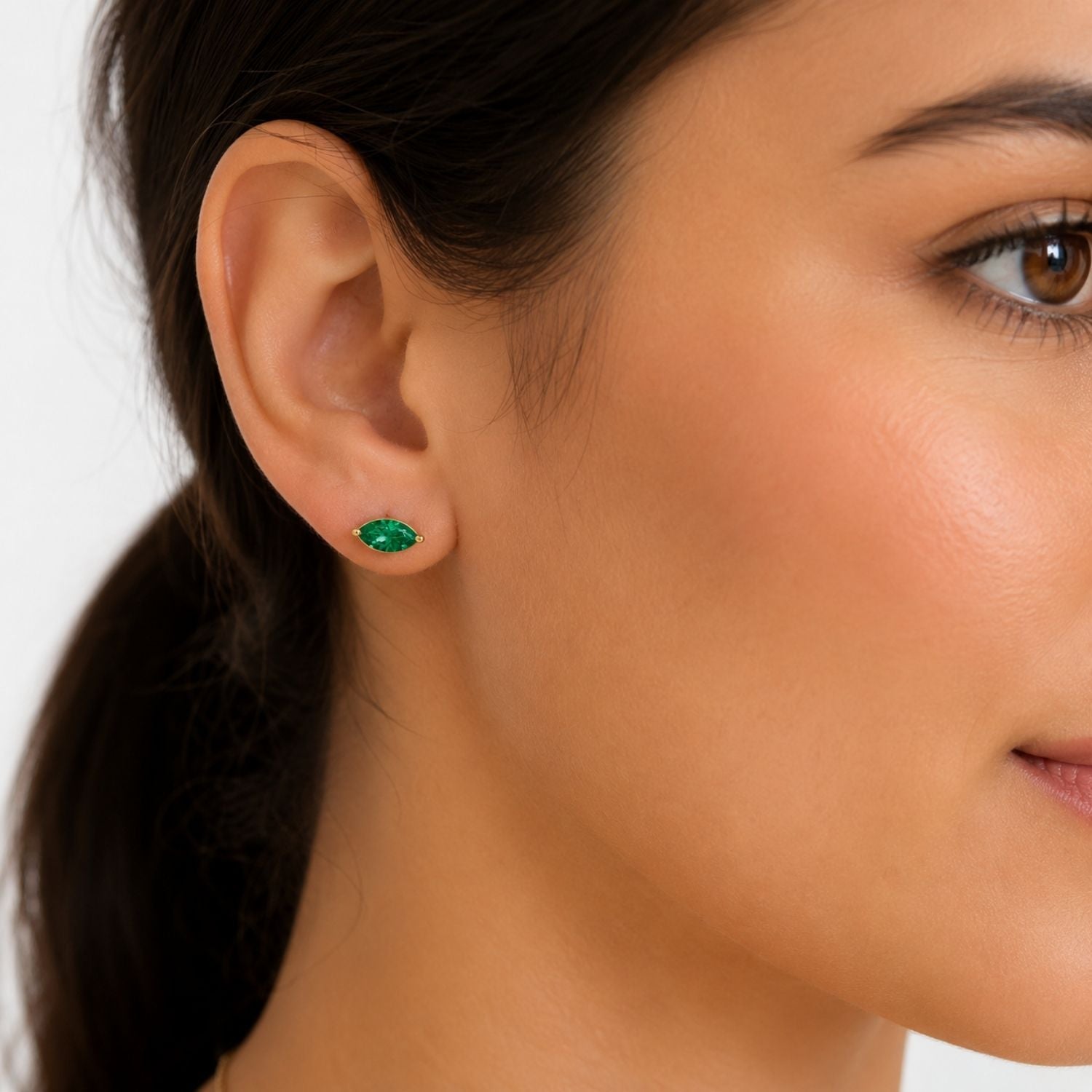 Emerald Marquise Studs - 925 Sterling Silver Gold Plated