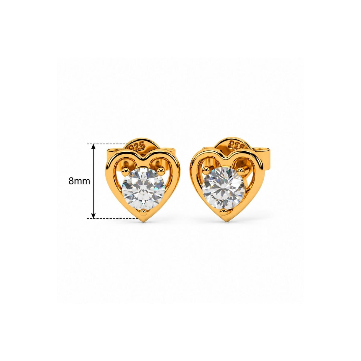 Open Heart White Cz Solitaire Stud Earrings for Women - 925 Sterling Silver