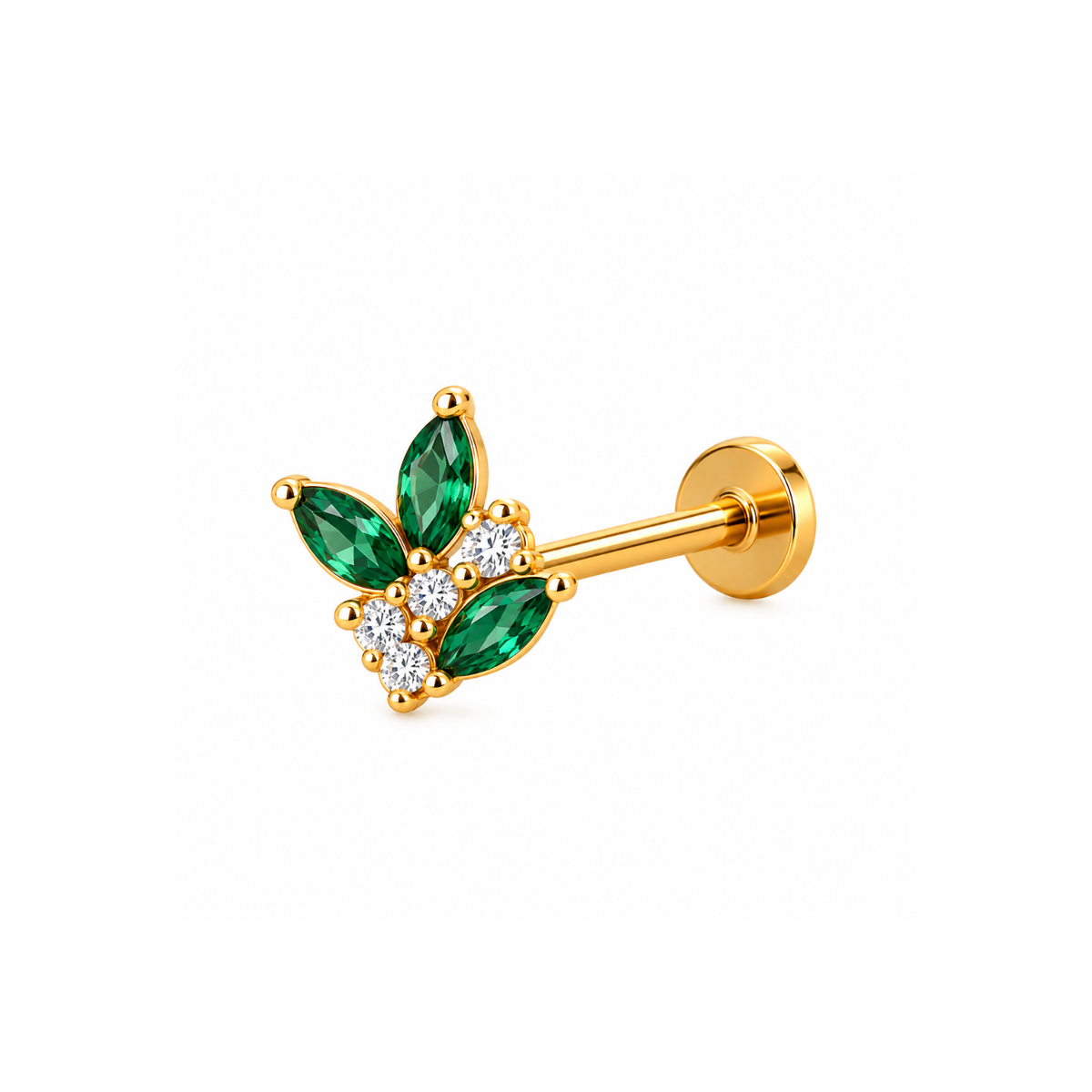 Emerald Green Leaf Nose Pin - 925 Sterling Silver