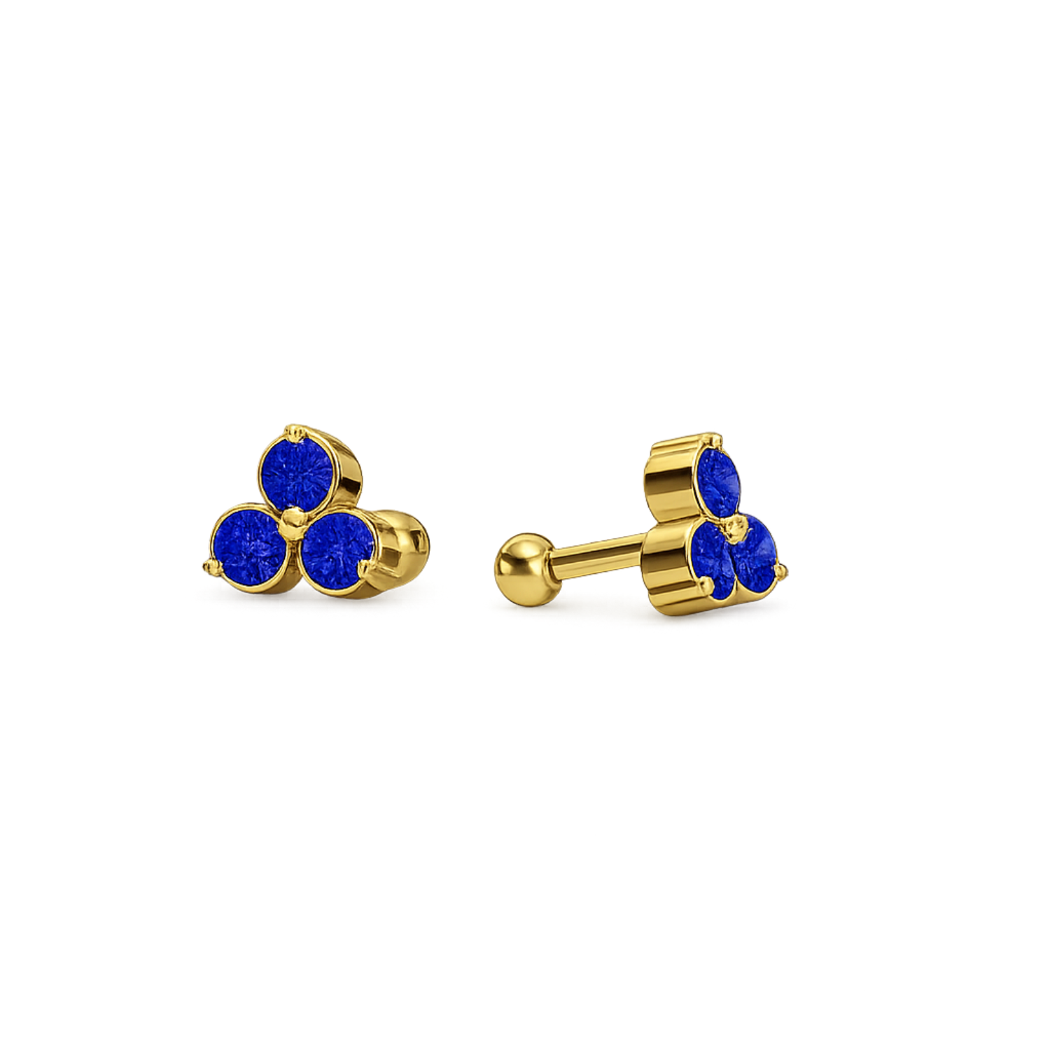 Sapphire Trio Studs - 925 Sterling Silver Gold Plated