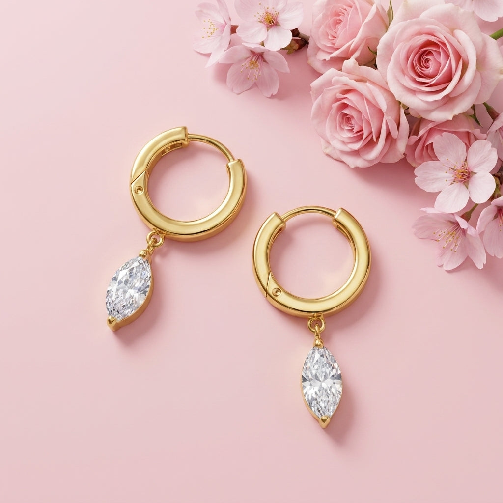Marquise Drop Huggie - 925 Sterling Silver Gold Plated