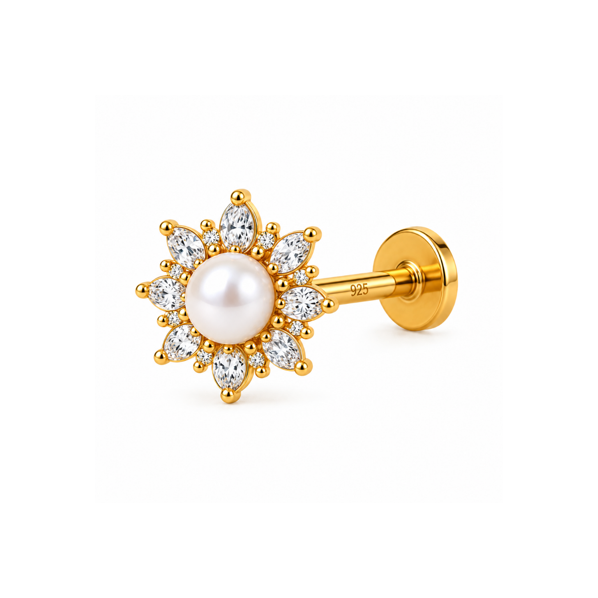 Pearl Sunburst Nose Pin - 925 Sterling Silver