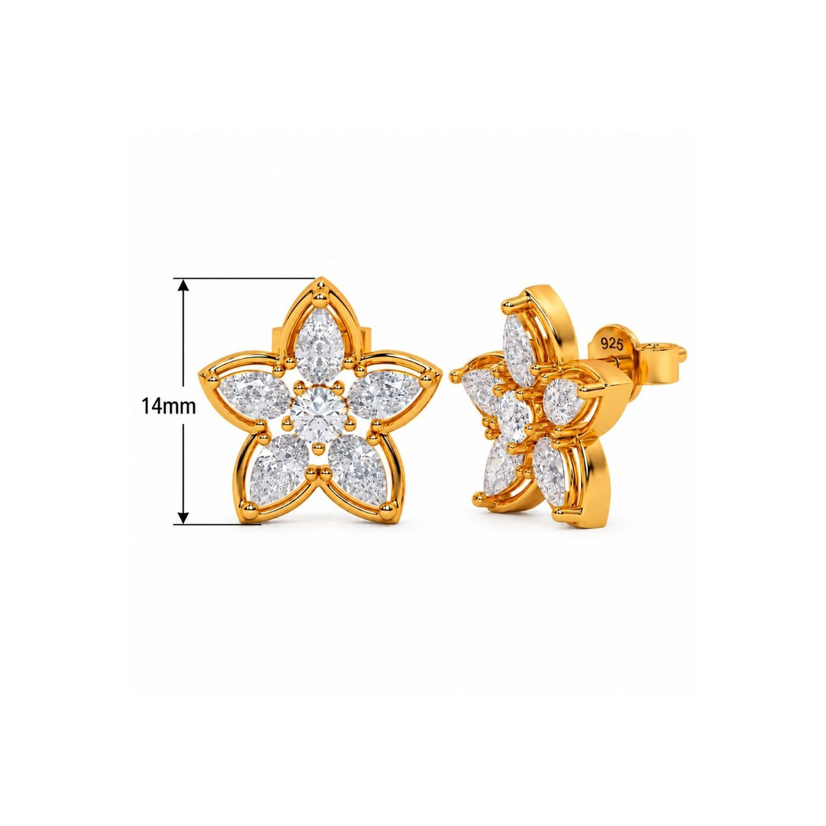 Pear Marquise White Cz Star Flower Stud Earrings for Women - 925 Sterling Silver