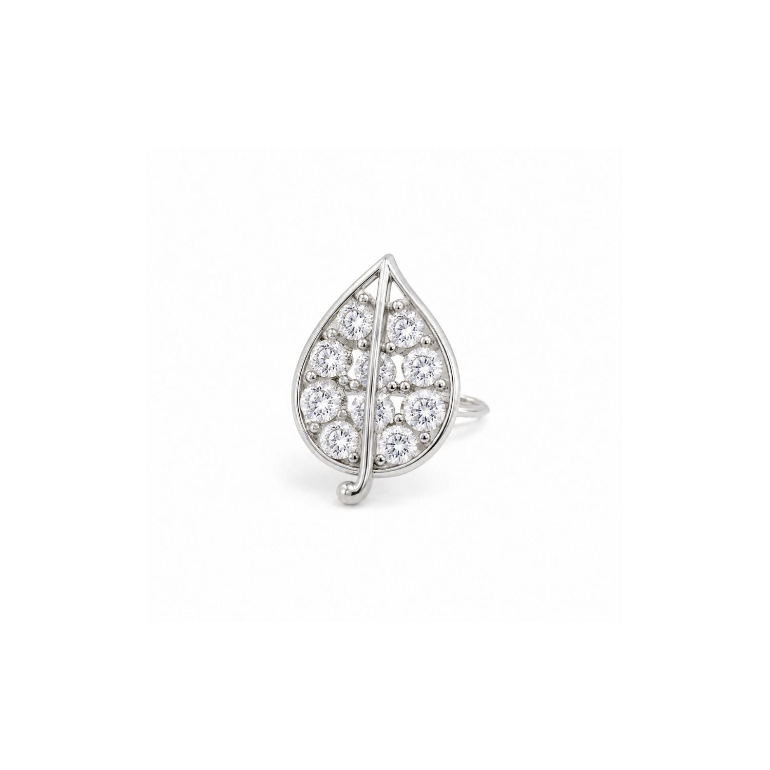 Leaf with Vein CZ Nose Ring 925 Sterling Silver