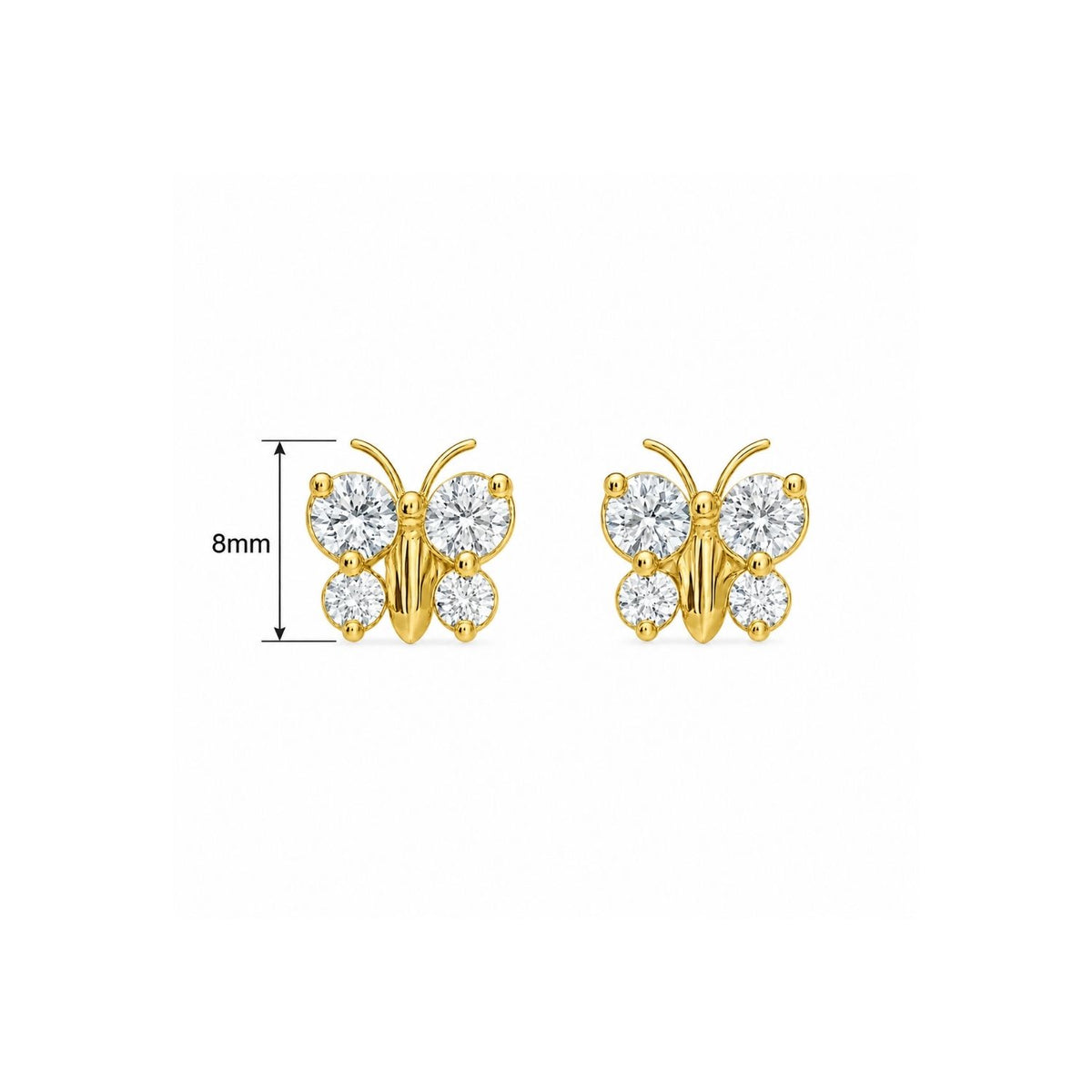 Round White Cz Butterfly Stud Earrings for Women - 925 Sterling Silver