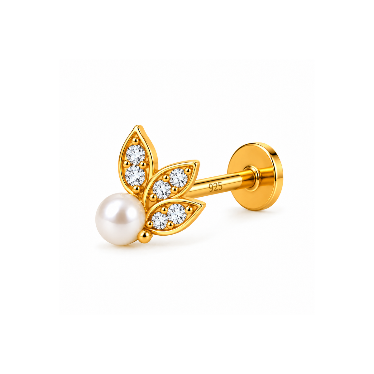 Pearl Leaf Nose Pin - 925 Sterling Silver