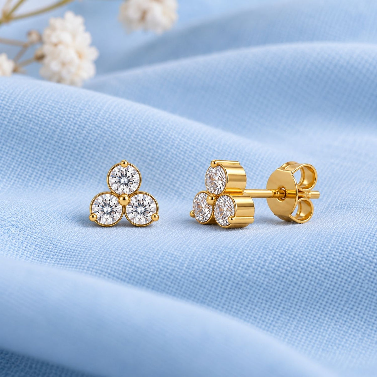 Trinity 3-Stone White Cz Cluster Screw-Back Stud Earrings for Women - 925 Sterling Silver