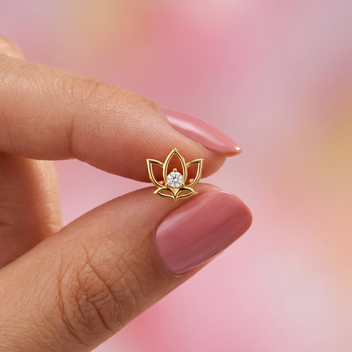 Lotus Nose Pin - side view in 925 sterling silver