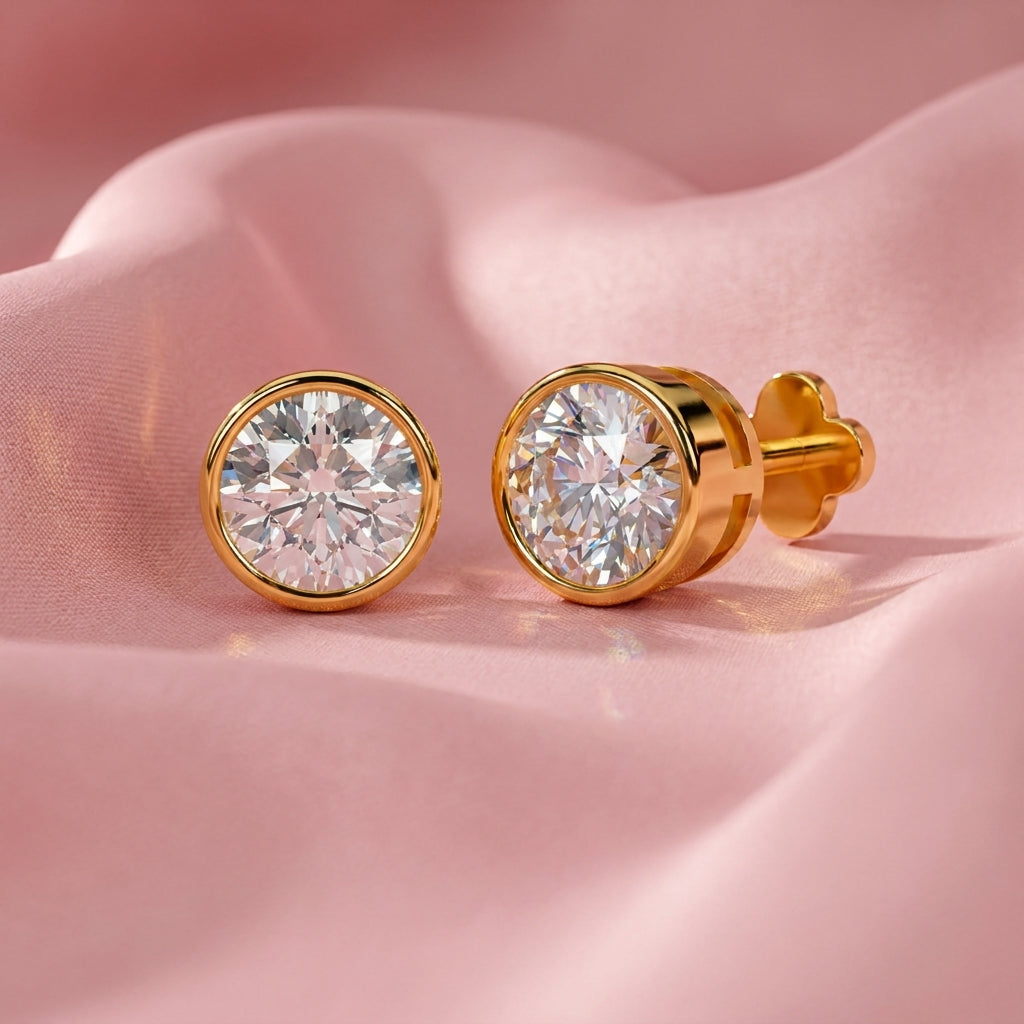 Bezel Round White Cz Solitaire Stud Earrings - 925 sterling silver earrings for women