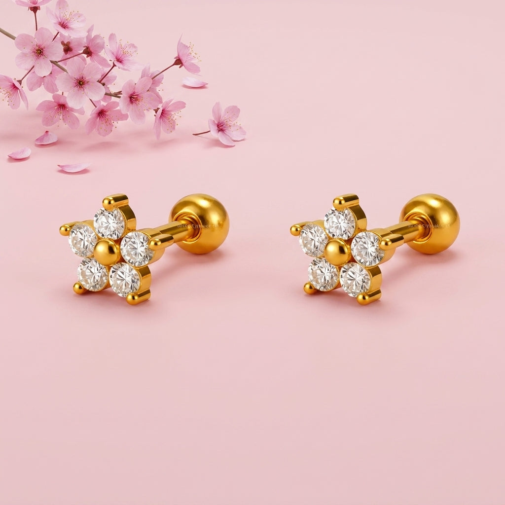Flower Stud White Cz Floral Earrings – Sterling Silver