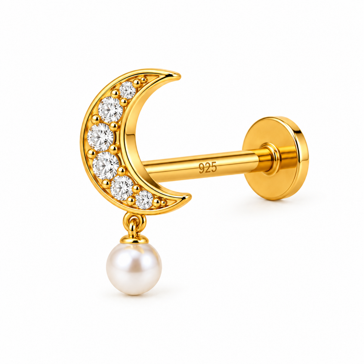 Crescent Pearl Drop Nose Pin - 925 Sterling Silver