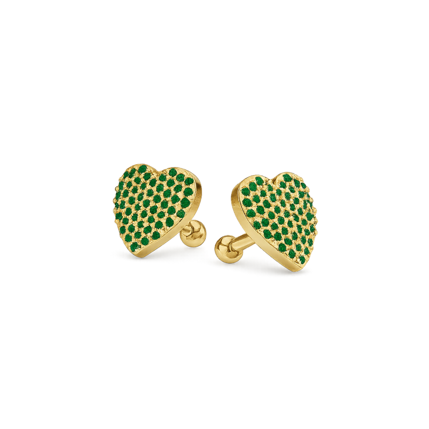 Emerald Heart Studs - 925 Sterling Silver Gold Plated