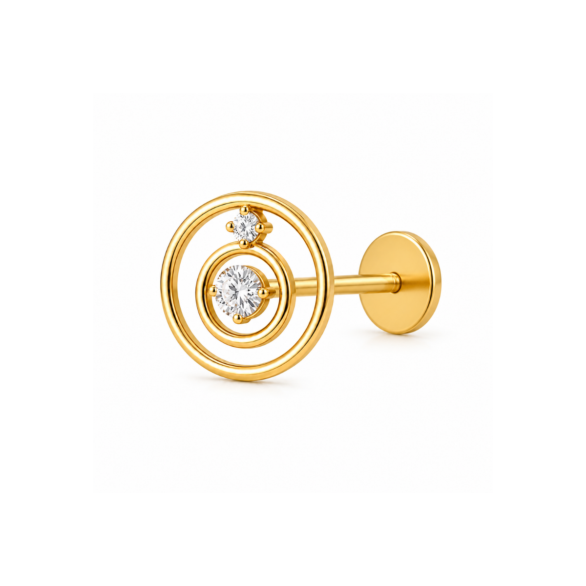 Double Circle Nose Pin - side view in 925 sterling silver