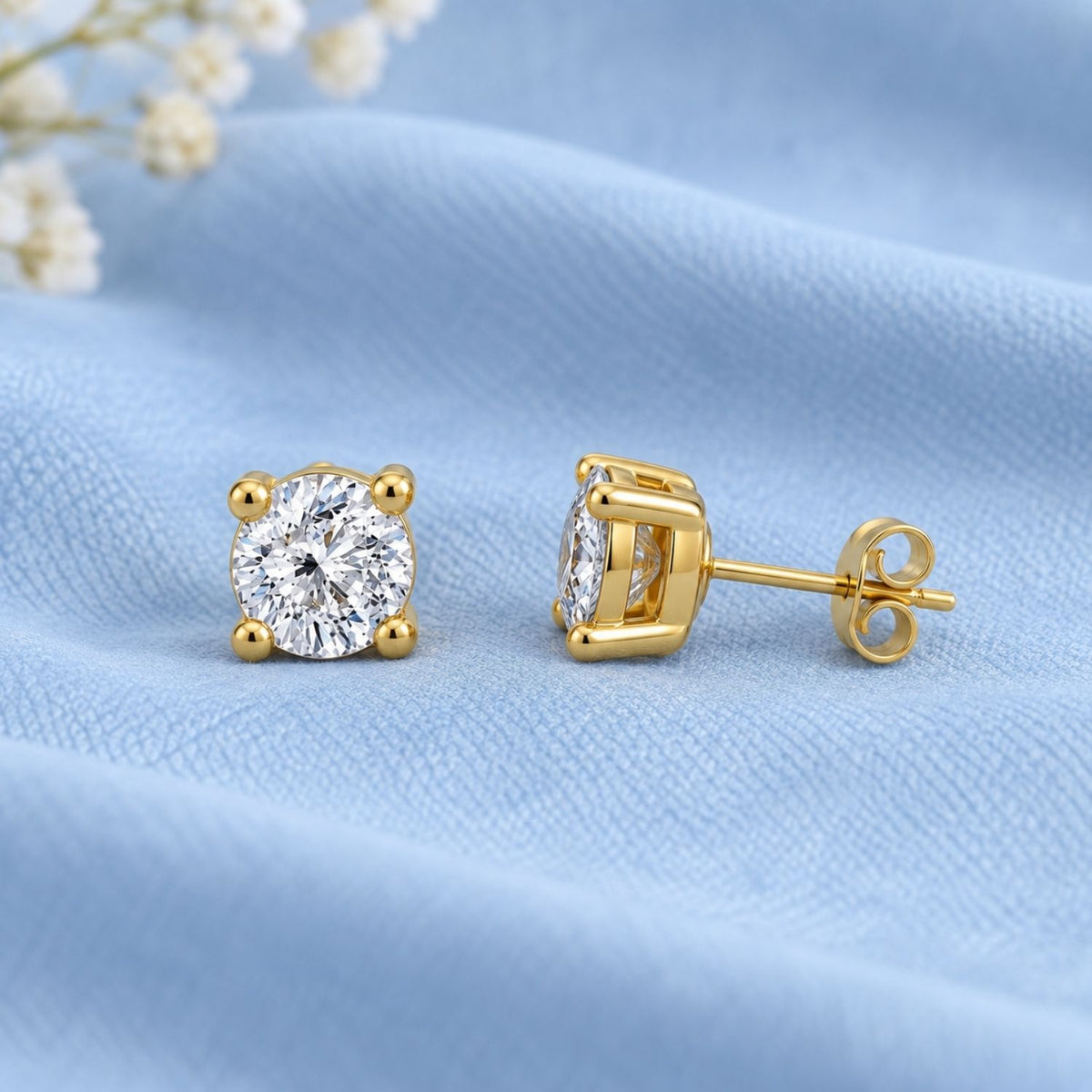 Round White Cz Solitaire Stud Earrings for Women - 925 Sterling Silver