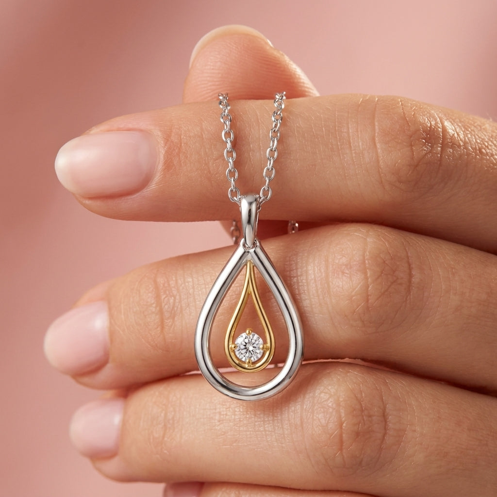Teardrop Halo White Cz Pendant Necklace - 925 sterling silver pendant necklace for women