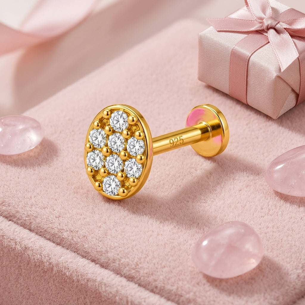 Oval Pave Nose Pin - 925 Sterling Silver