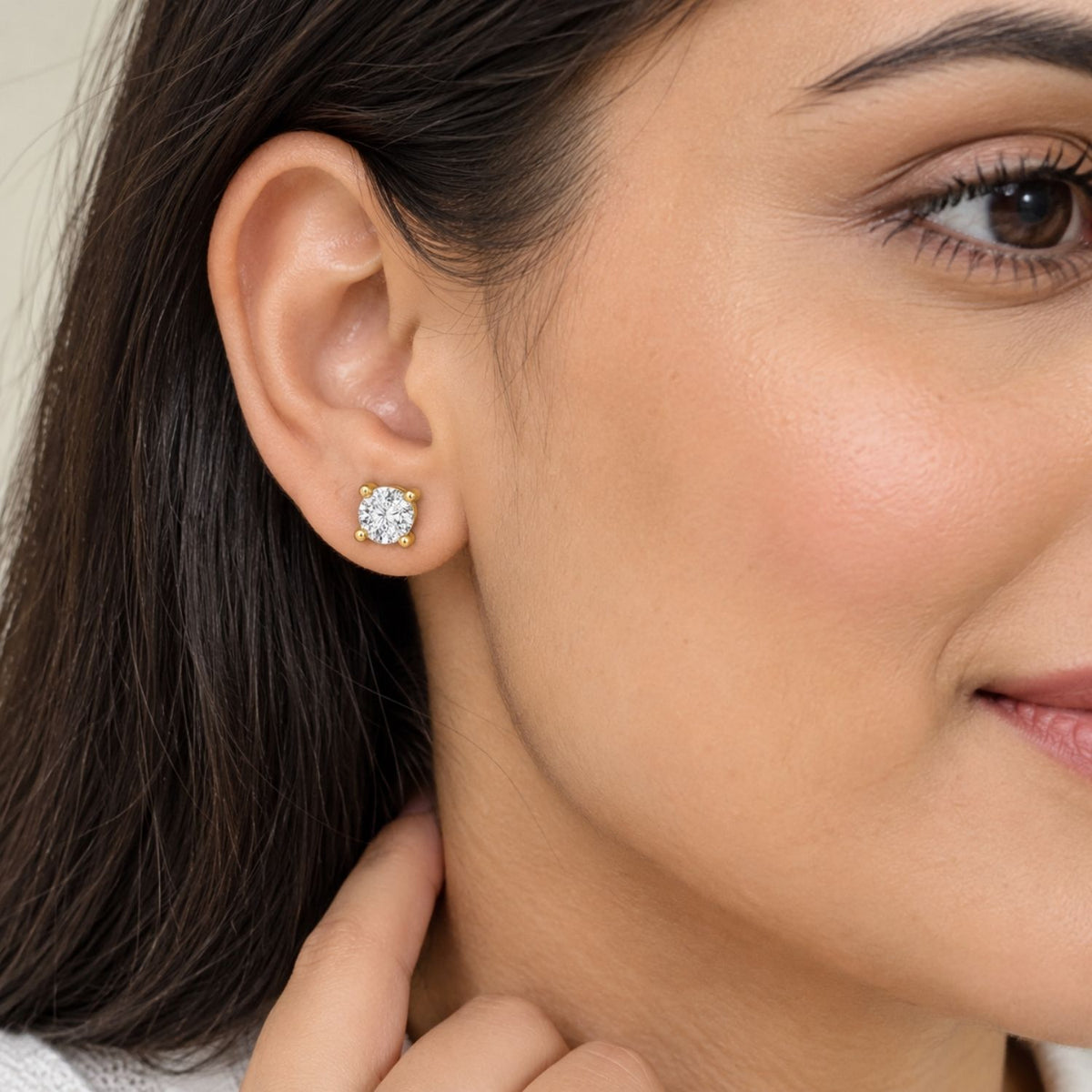 Round White Cz Solitaire Stud Earrings for Women - 925 Sterling Silver