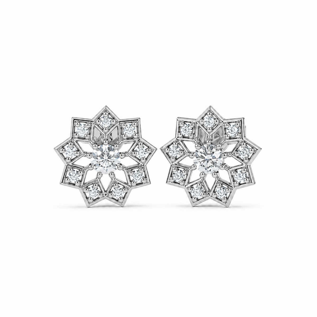 Star Mandala White Cz Cluster Stud Earrings - 925 sterling silver earrings for women