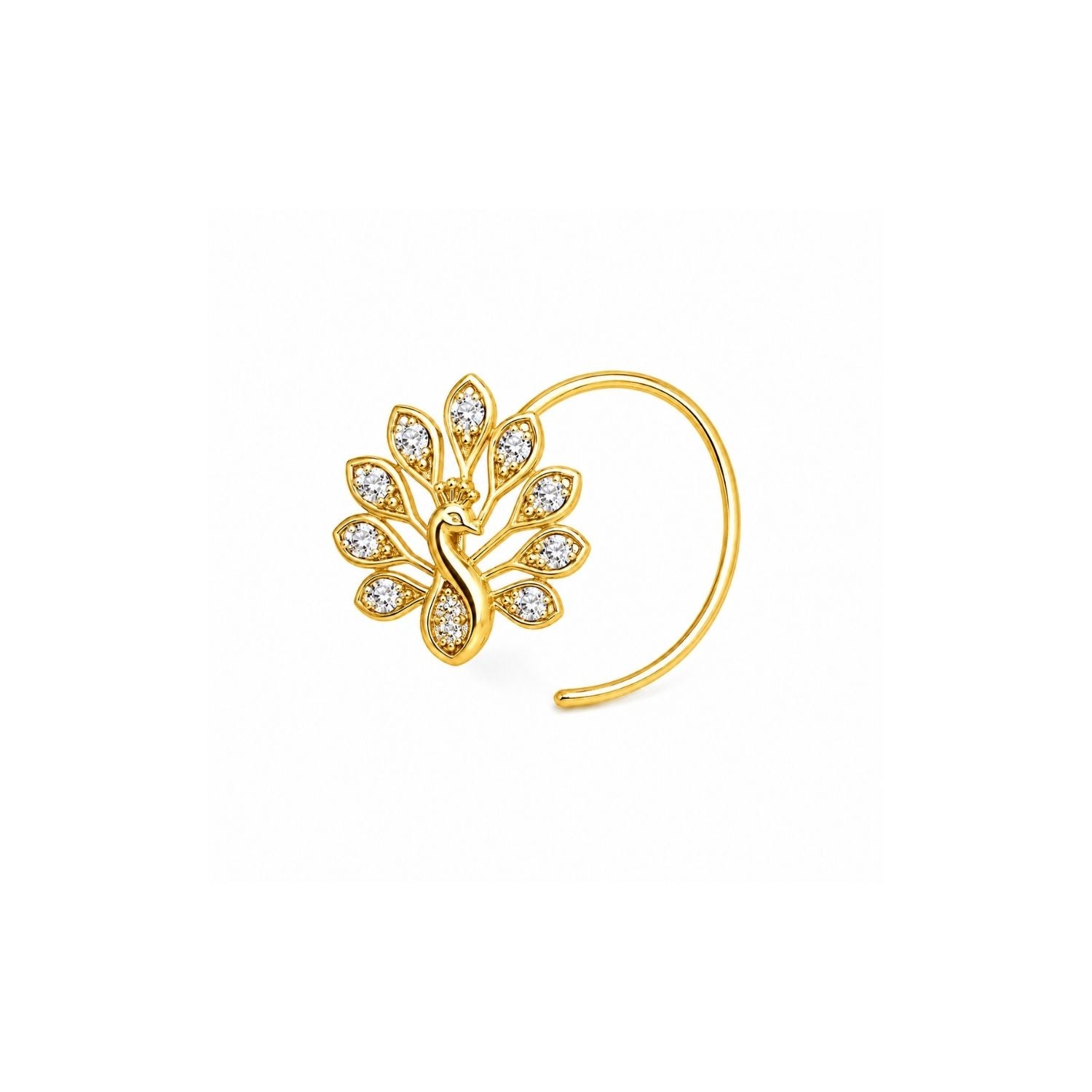 Peacock Fan Tail CZ Nose Ring 925 Sterling Silver