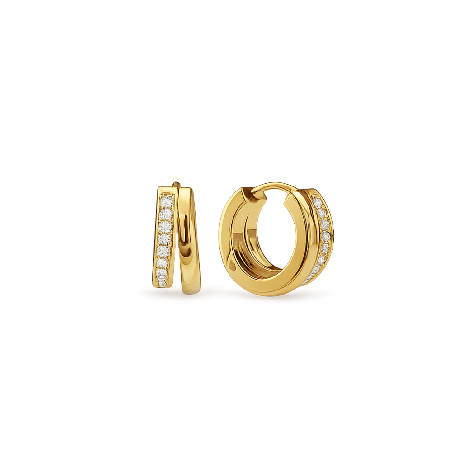 Double Line Diamond Huggie - 925 Sterling Silver Gold Plated