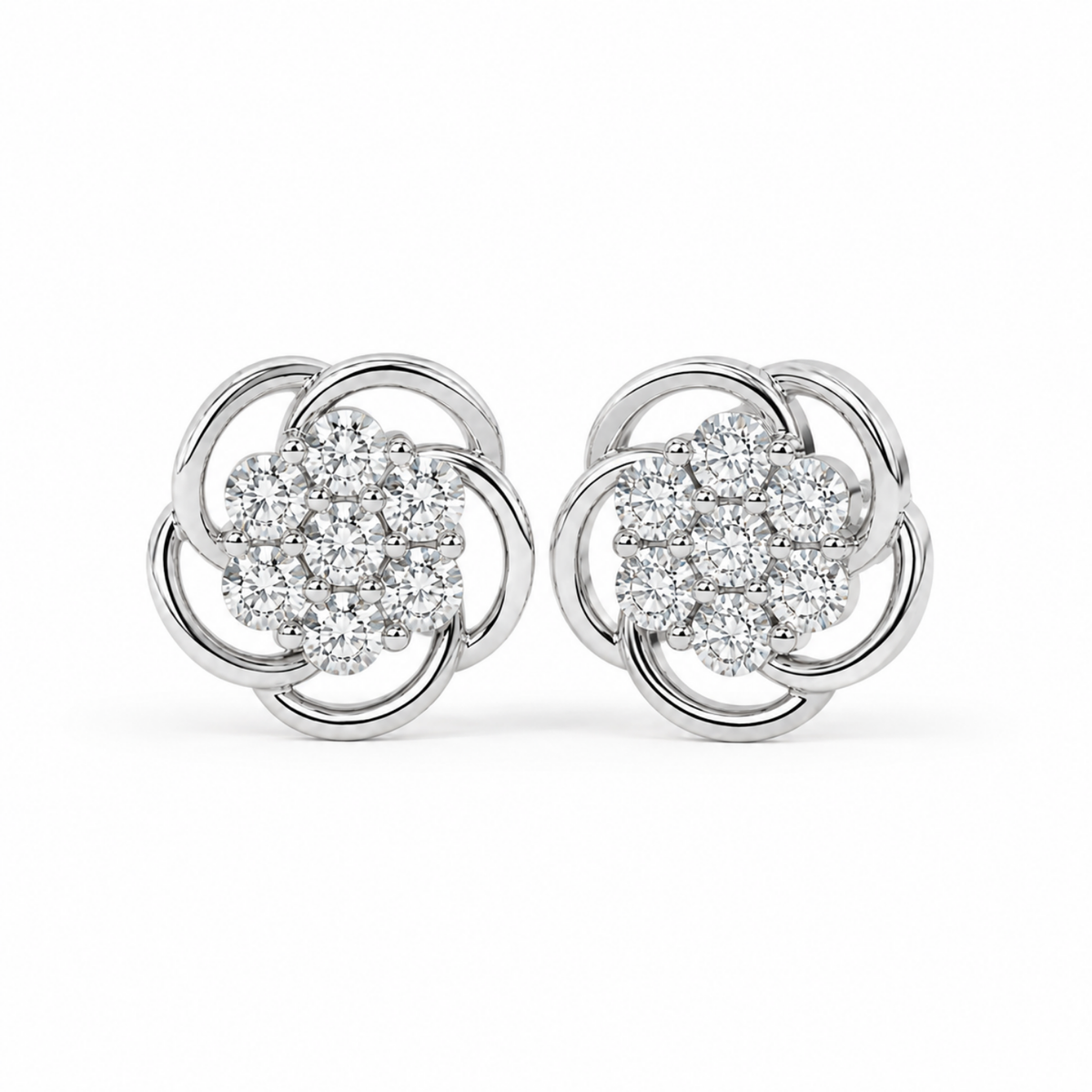Swirl Flower White Cz Cluster Stud Earrings - 925 sterling silver earrings for women