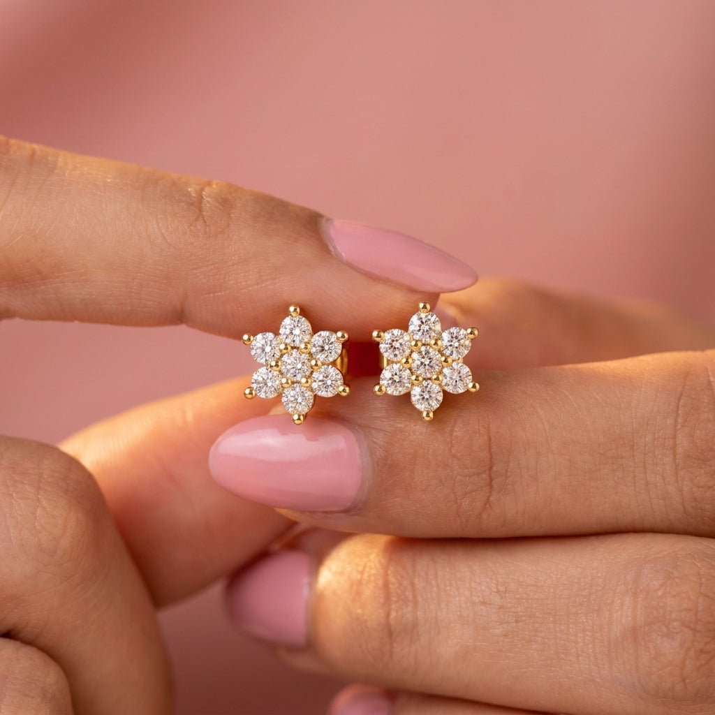 Seven Stone White Cz Floral Cluster Stud Earrings - 925 sterling silver earrings for women