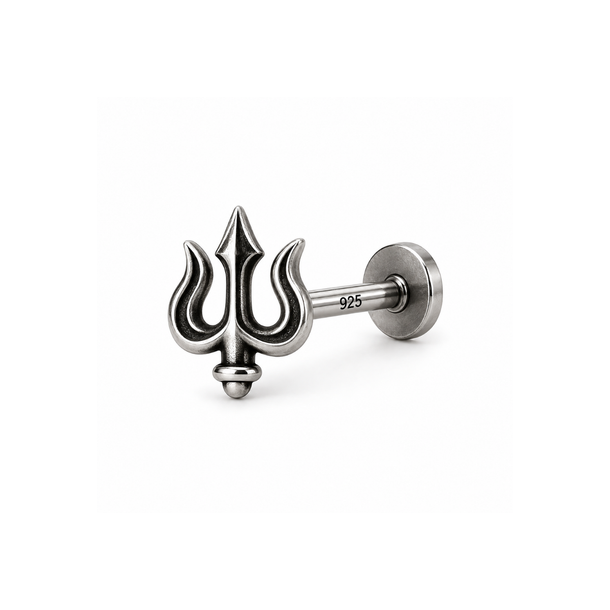 Oxidized Trishul Nose Pin for Women - 925 Sterling Silver