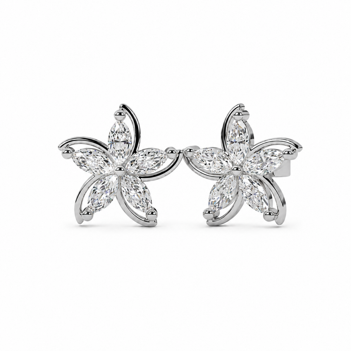 Marquise White Cz Flower Stud Earrings - 925 sterling silver earrings for women