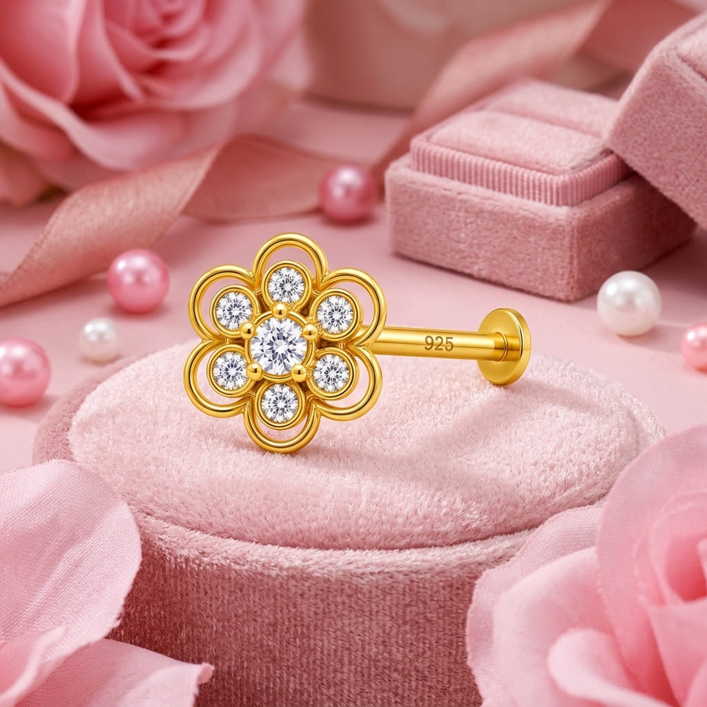 Double Layer Rosette Nose Pin - 925 Sterling Silver