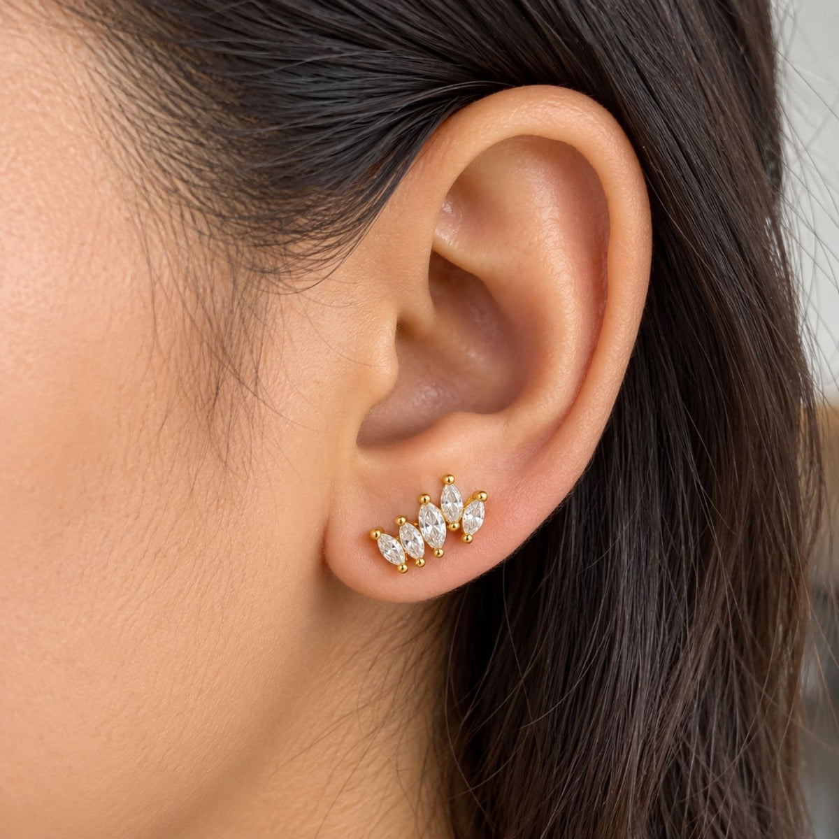 Marquise White Cz Tiara Crown Screw-Back Stud Earrings for Women - 925 Sterling Silver