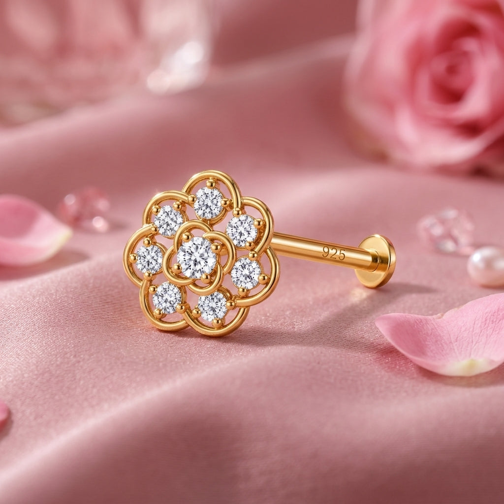 Filigree Rosette Nose Pin - 925 Sterling Silver