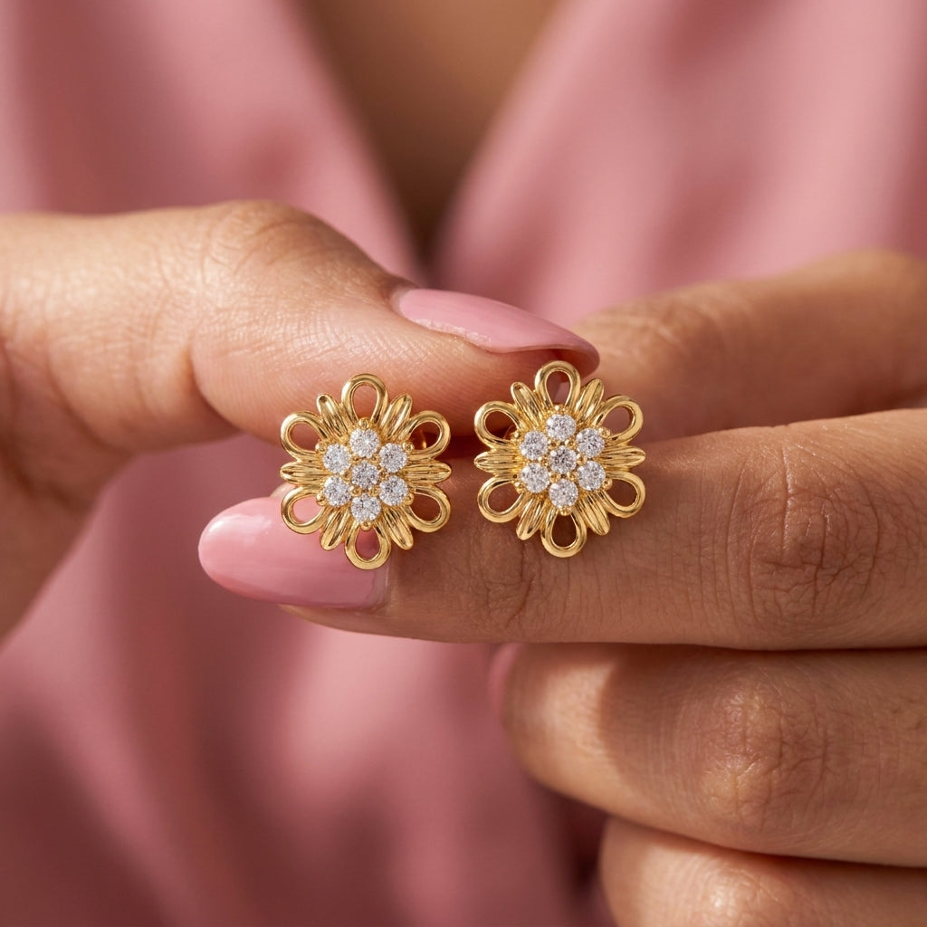 Openwork Petal White Cz Flower Stud Earrings - 925 sterling silver earrings for women