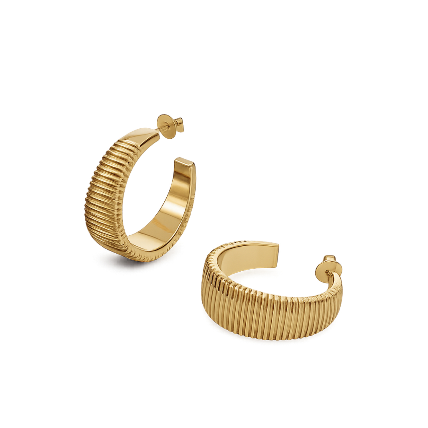 Big Lined Hoops - 925 Sterling Silver Gold Plated