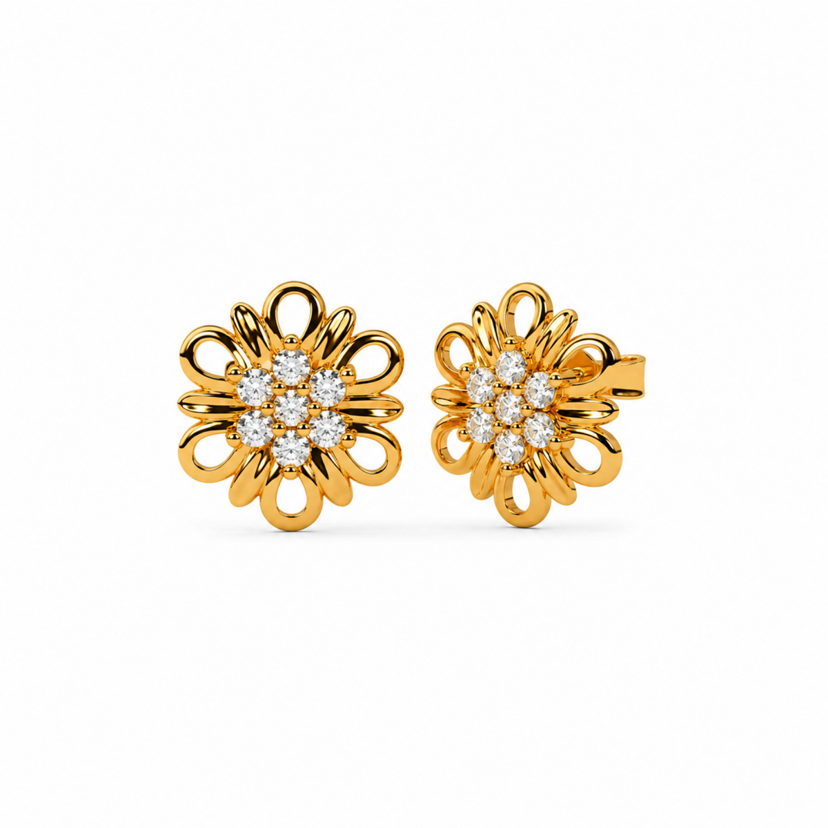 Openwork Petal White Cz Flower Stud Earrings - 925 sterling silver earrings for women