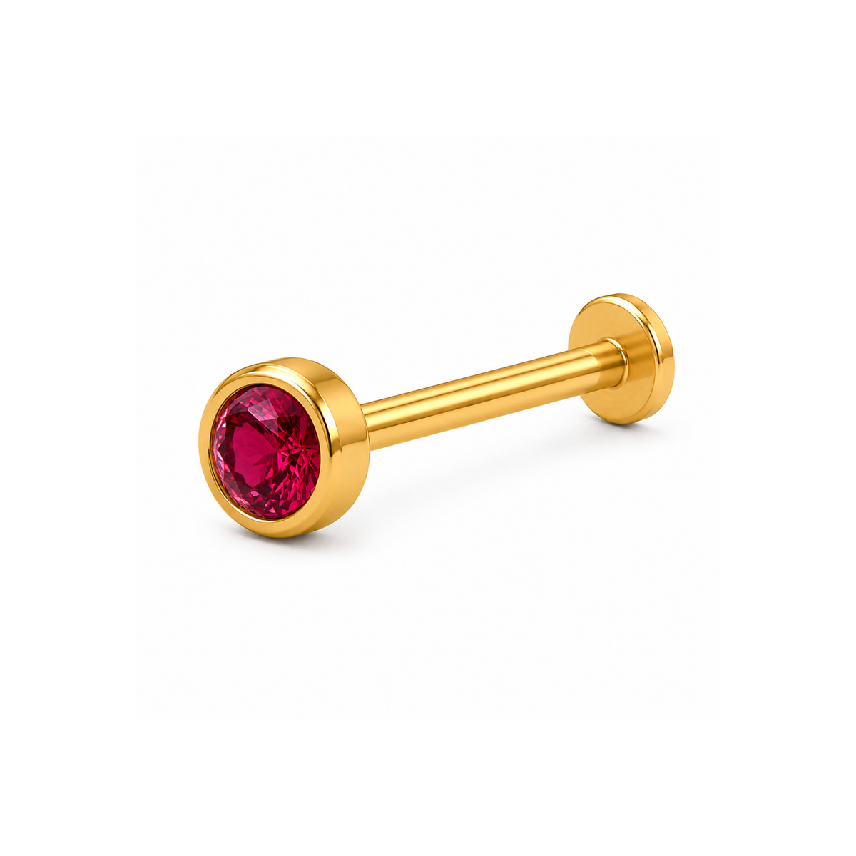 Pink Rubellite Round Bezel Nose Pin - 925 Sterling Silver