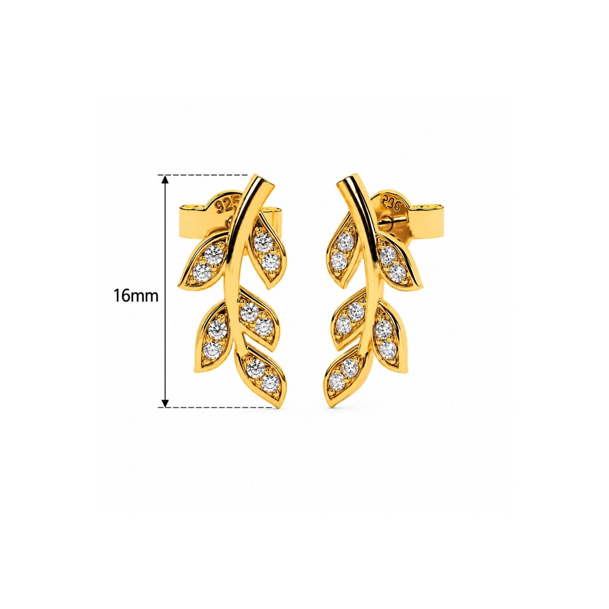 Leaf Vine White Cz Climber Stud Earrings for Women - 925 Sterling Silver