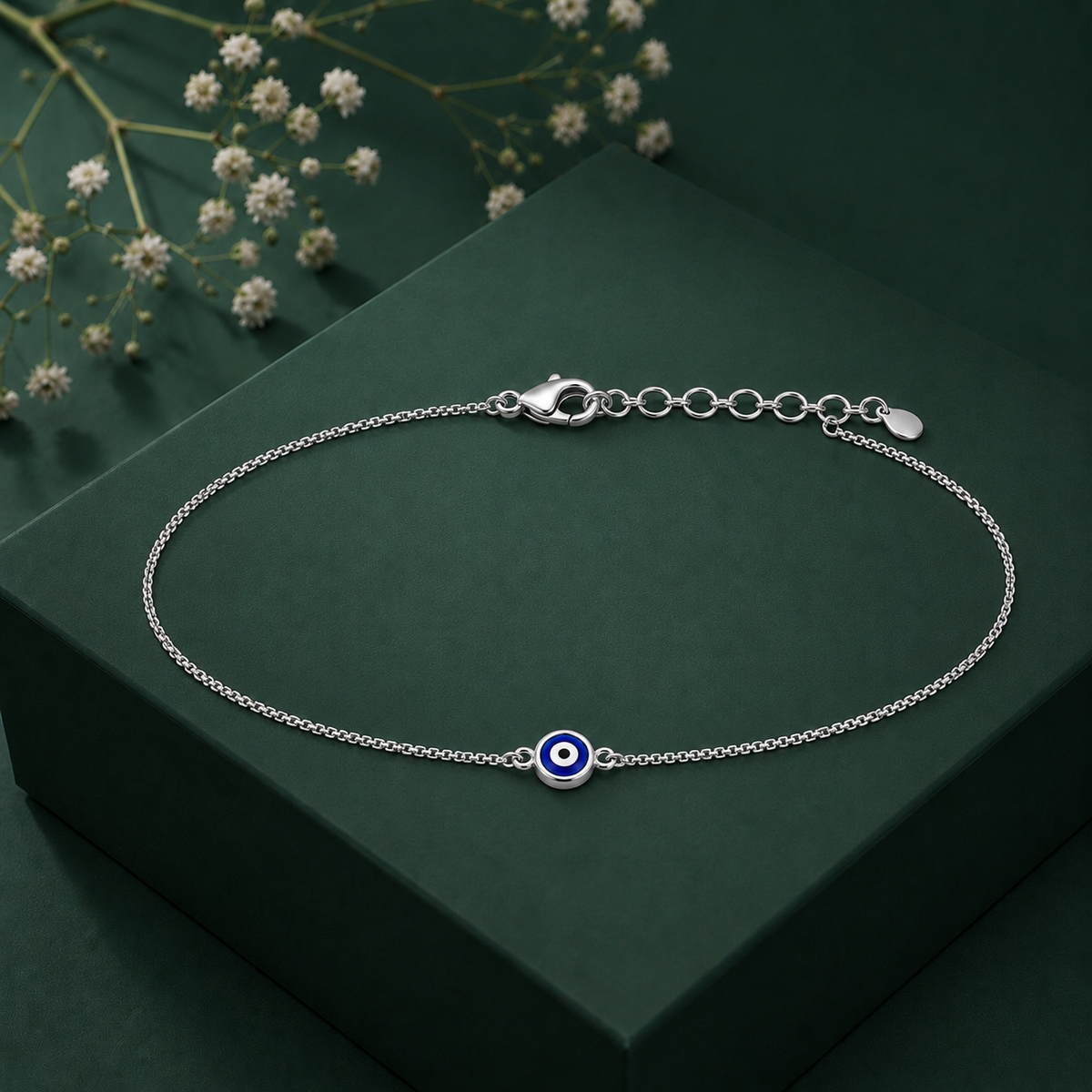 Blue Evil Eye Minimalist Anklet worn