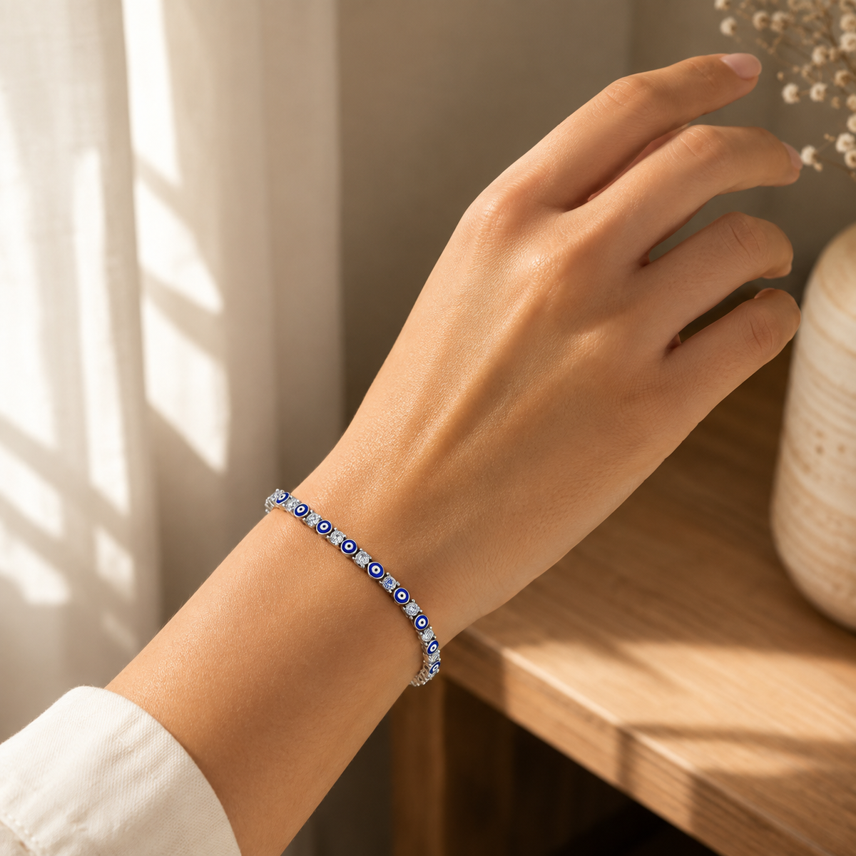 Blue Evil Eye Tennis Bracelet detail