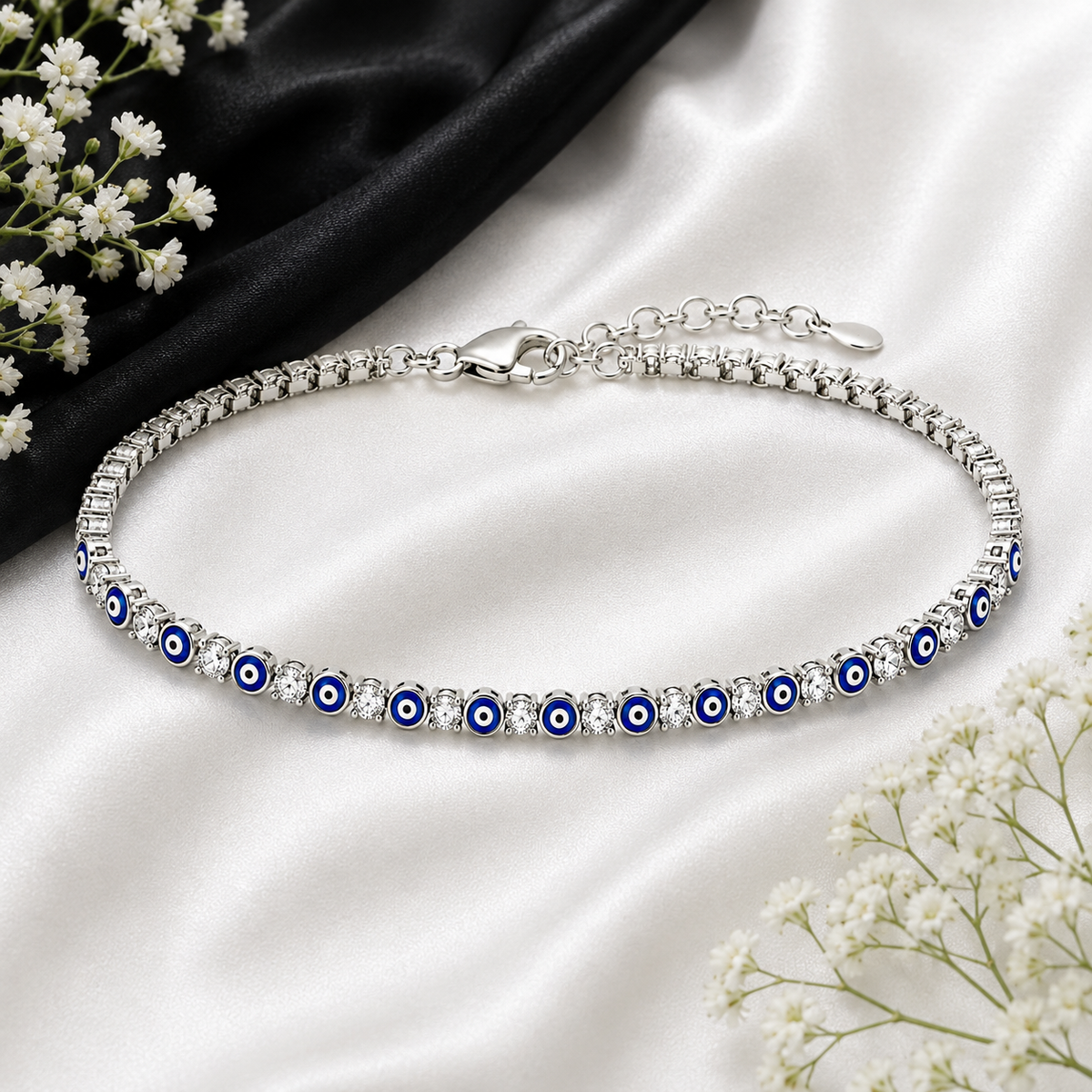 Blue Evil Eye Tennis Bracelet worn