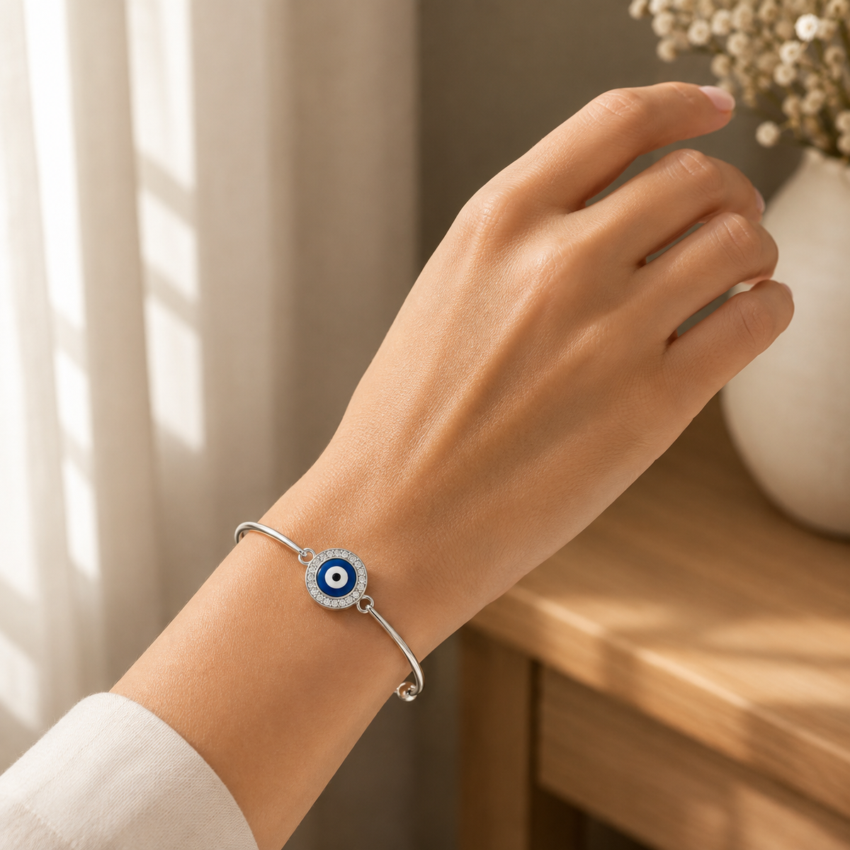 Blue Evil Eye Cuff Bracelet detail