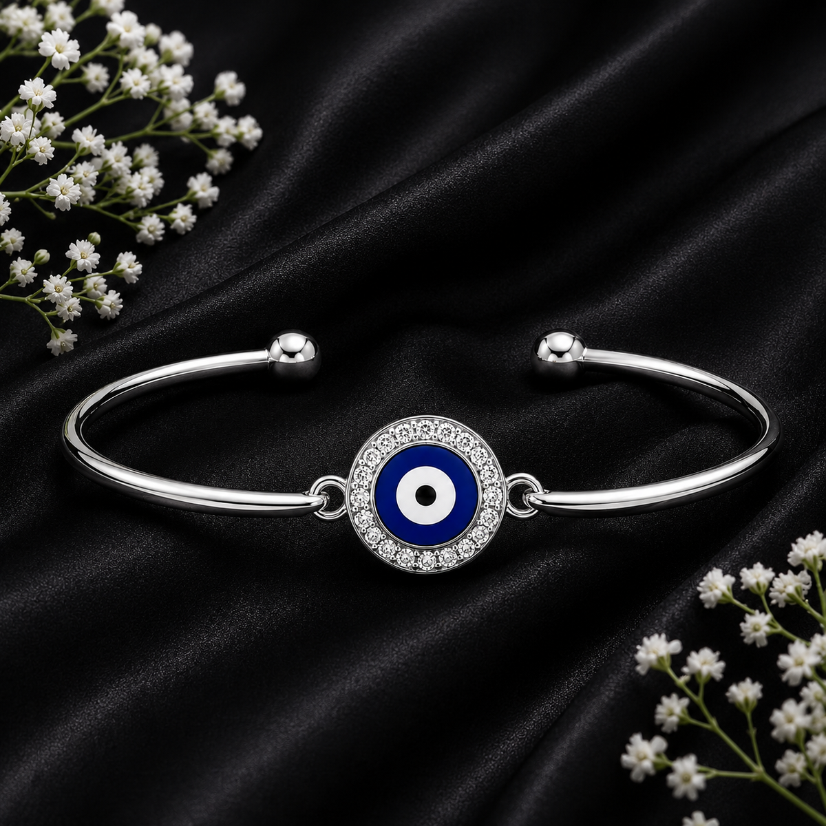 Blue Evil Eye Cuff Bracelet worn