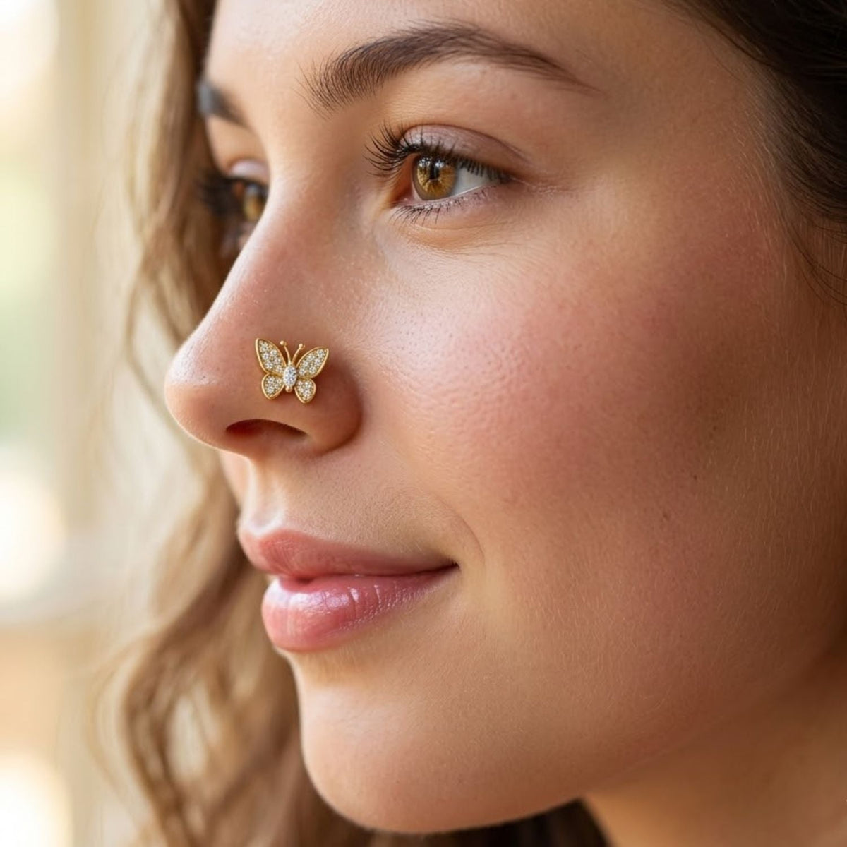 Butterfly Nose Pin - size and scale reference