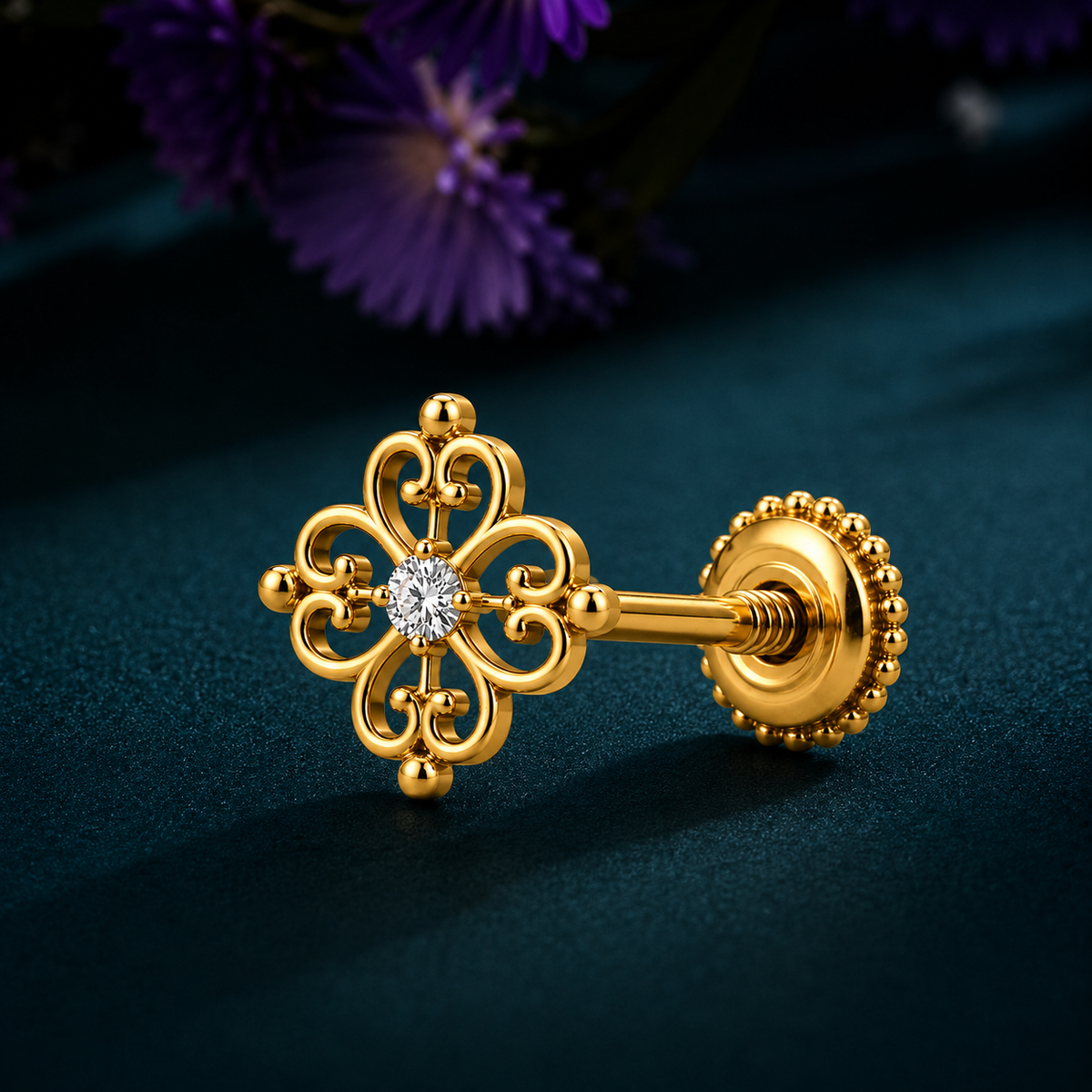 Vintage Floral Nose Pin - close-up detail