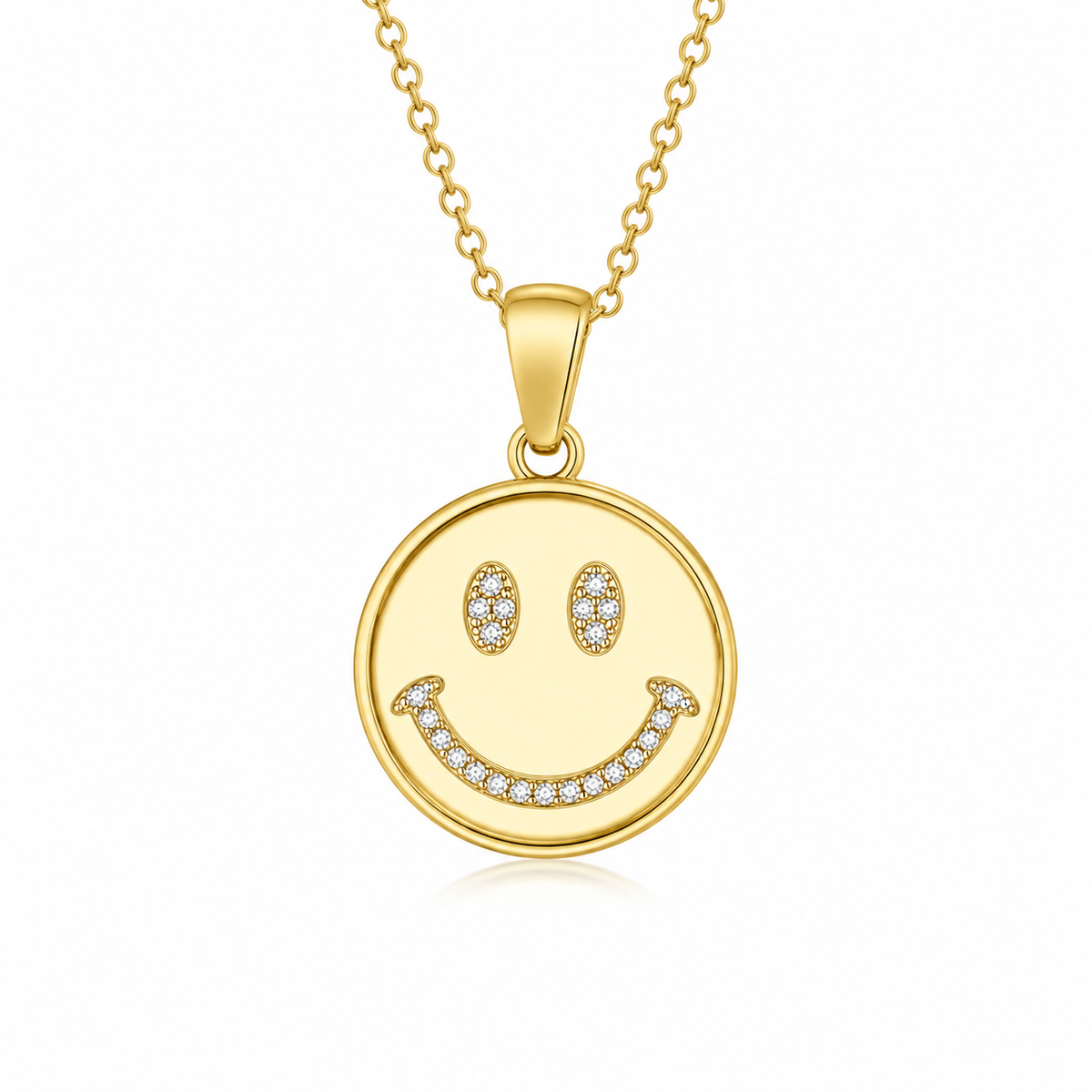 Smiley Face Necklace with White Cz Accents