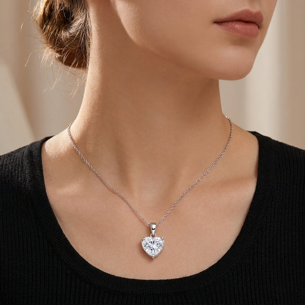 Heart Solitaire Necklace with Brilliant White Cz
