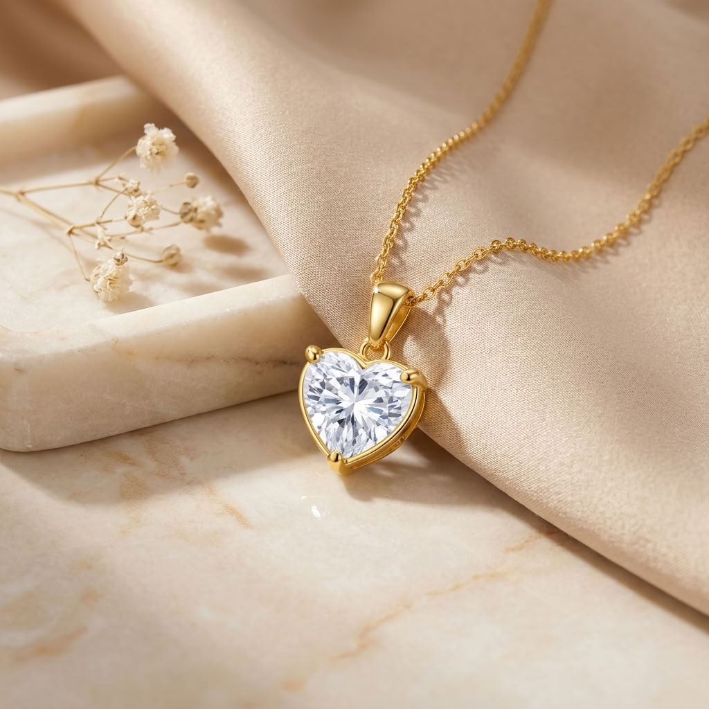 Heart Solitaire Necklace with Brilliant White Cz for Women - 925 Sterling Silver
