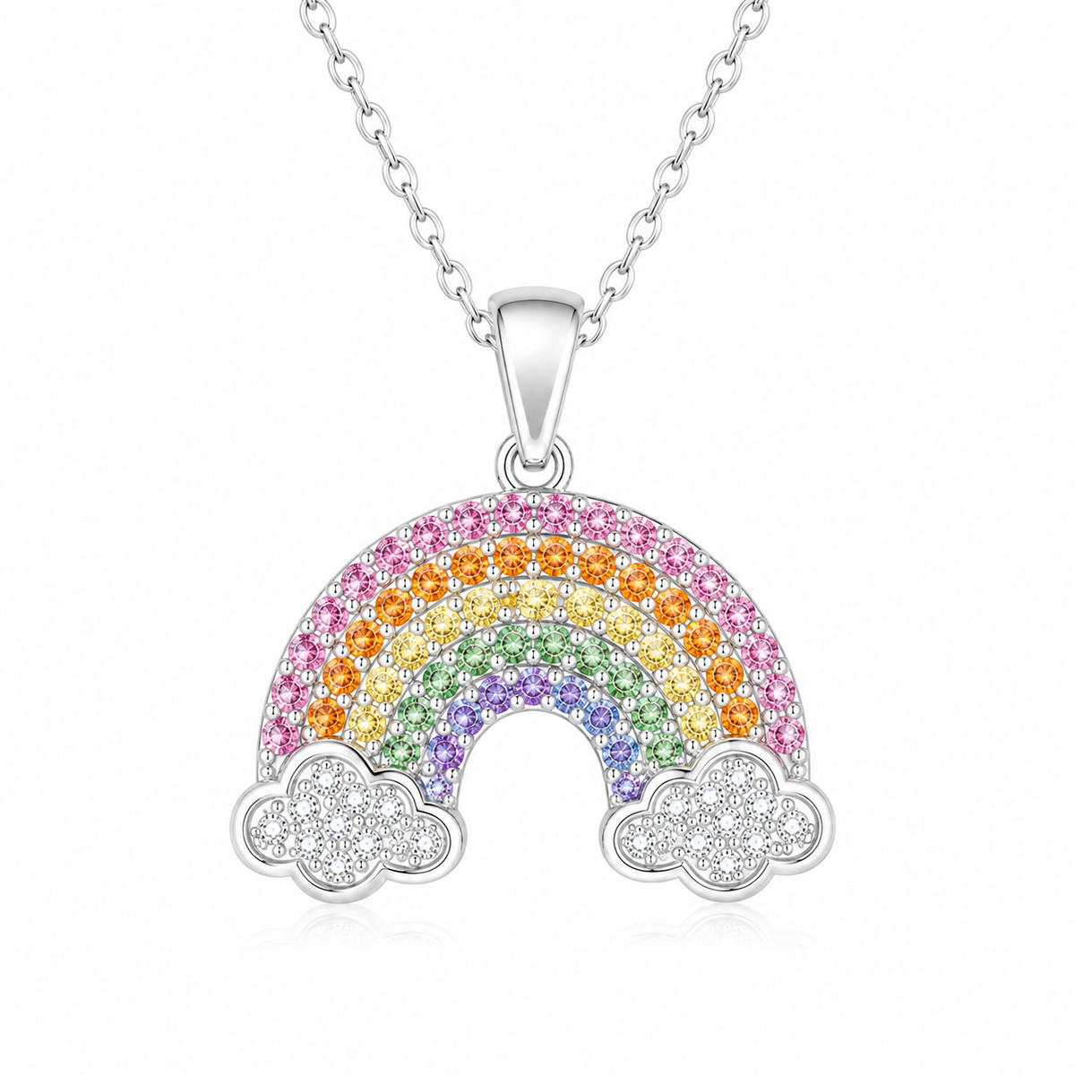 Rainbow Necklace with Multicolor White Cz & Cloud Accents for Women - 925 Sterling Silver